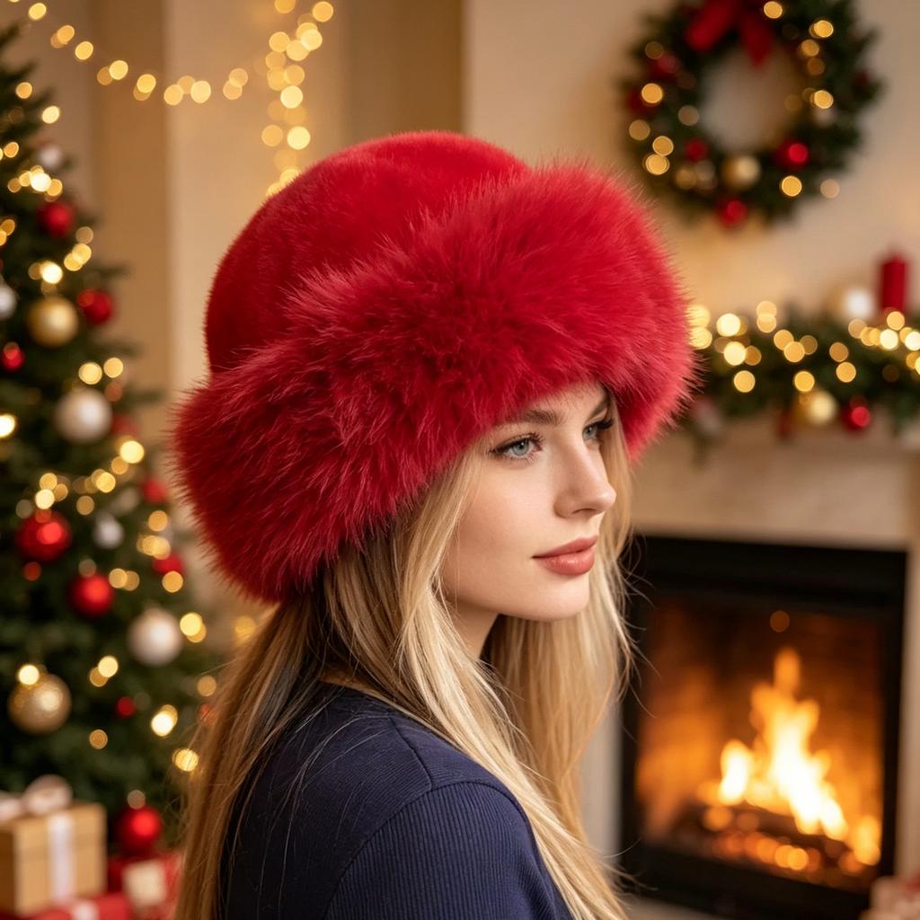 Women's Warm Christmas Hat with Round for Winter Holiday Festive Wear