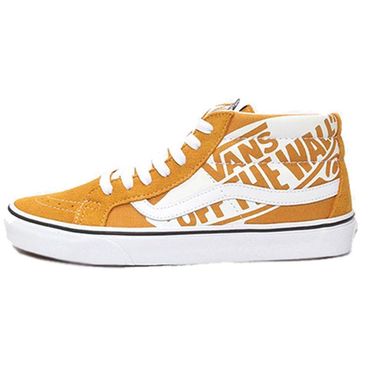 Vans Sk8 Reissue All Over Logo Mid-Top Skate Shoes Unisex Skate Shoes Yellow VN0A391FTY7