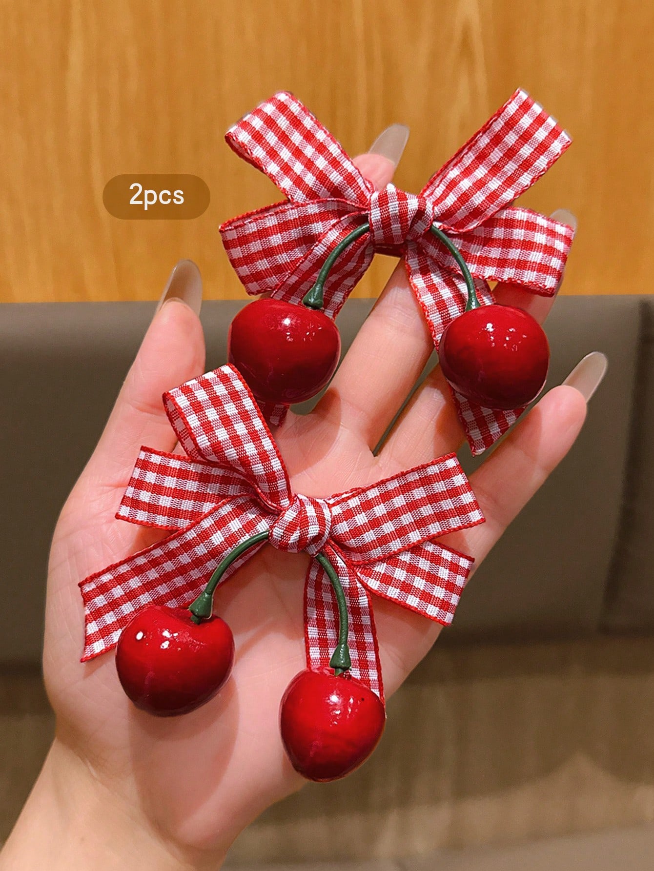 

2pcs Cute Cherry Bow Hair Clips, Sweet Style Hair Accessories Suitable For Daily Use, Affordable Hair Decor красный