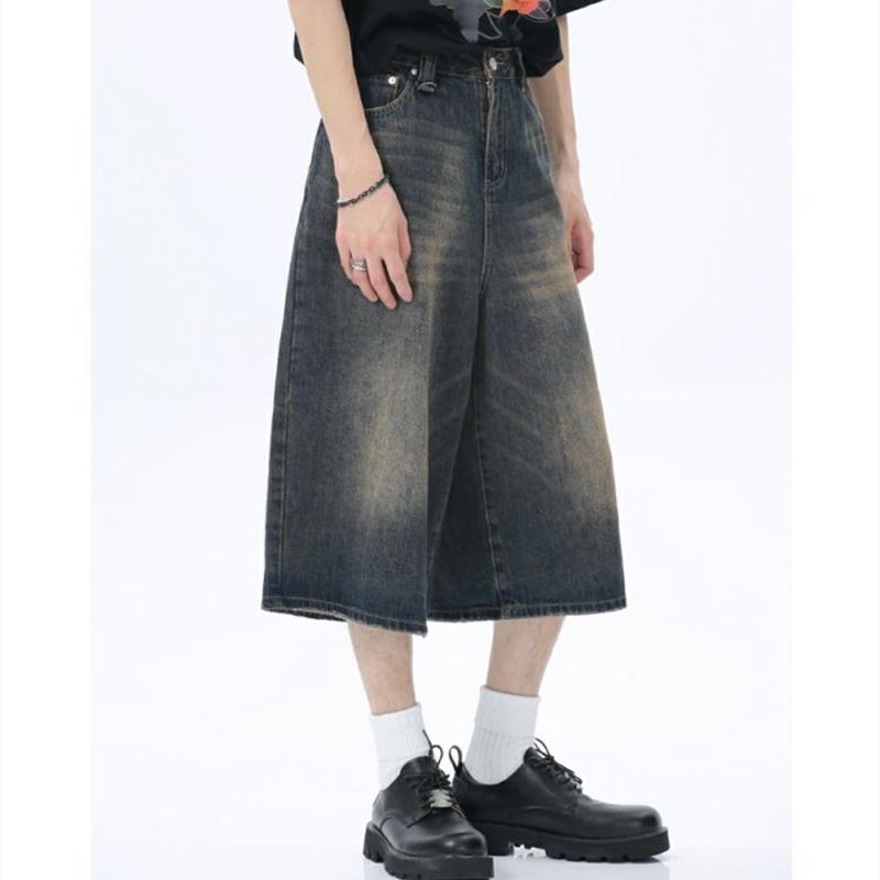 Women's Retro Large Size Denim Shorts Unisex Style Wide Leg Capris Vintage Street Summer Female High Waist Loose Short Jeans