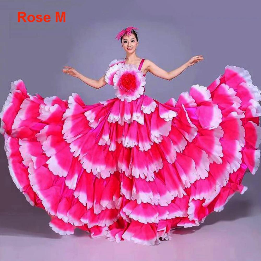 New 180-360 Degree Big Swing Petal Skirt 3 Colors S M L XL Spanish Flamenco Dress Bullfight Petal Dress