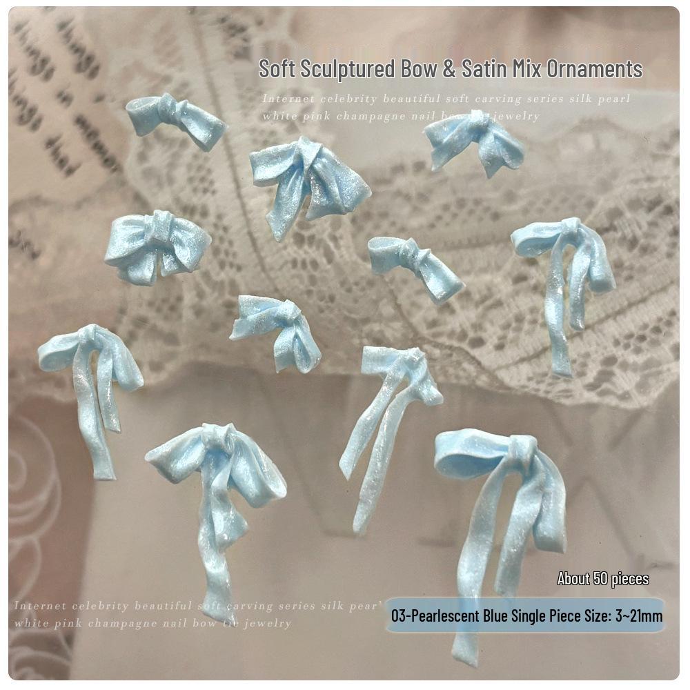 Pearlescent White & Pink Satin Ribbon Bow Nail Art Decorations Mixed Pack