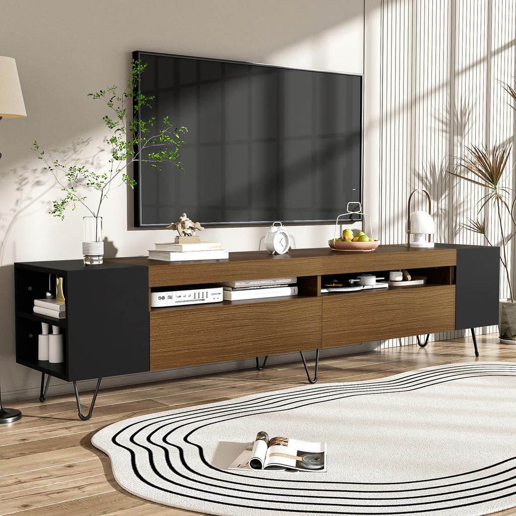 Modern TV Cabinet, Black and Wood Look – Length 180 cm