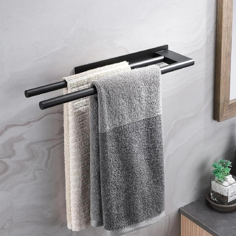 Bathroom Towel Racks No Drill Double Adhesive Towel Bar Stainless Steel Black 39 CM Towel Rack for Bathroom and Kitchen