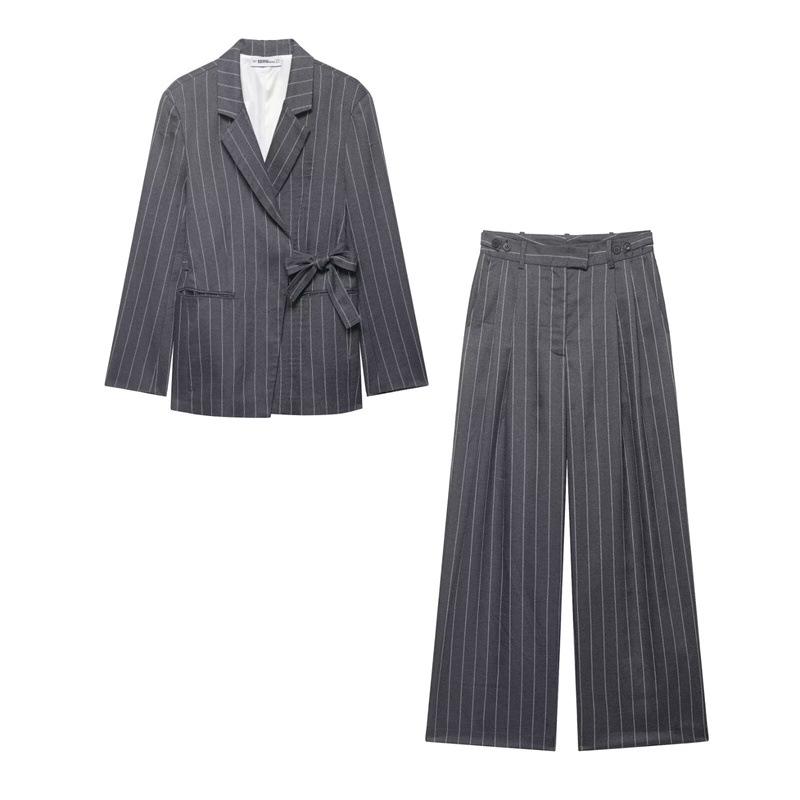 2026 Spring Women's Striped Wrap Suit & Trousers Set