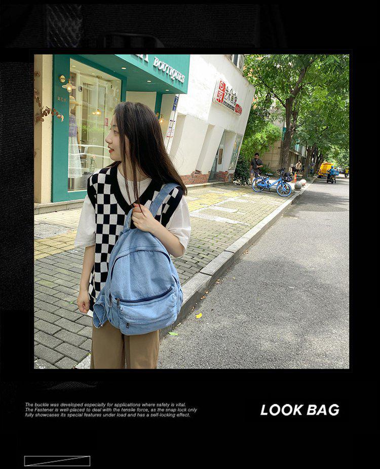 Women's Retro Solid Color Denim Backpack - Perfect for Students and Outdoor Travel