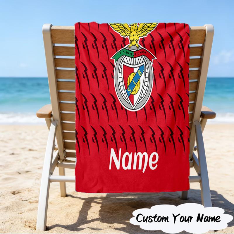 1PC Custom Name Beach Towel Benfica Crest Beach Towel, Suitable for Camping, Travel, Beach Accessories, Super Absorbent, Family Gift
