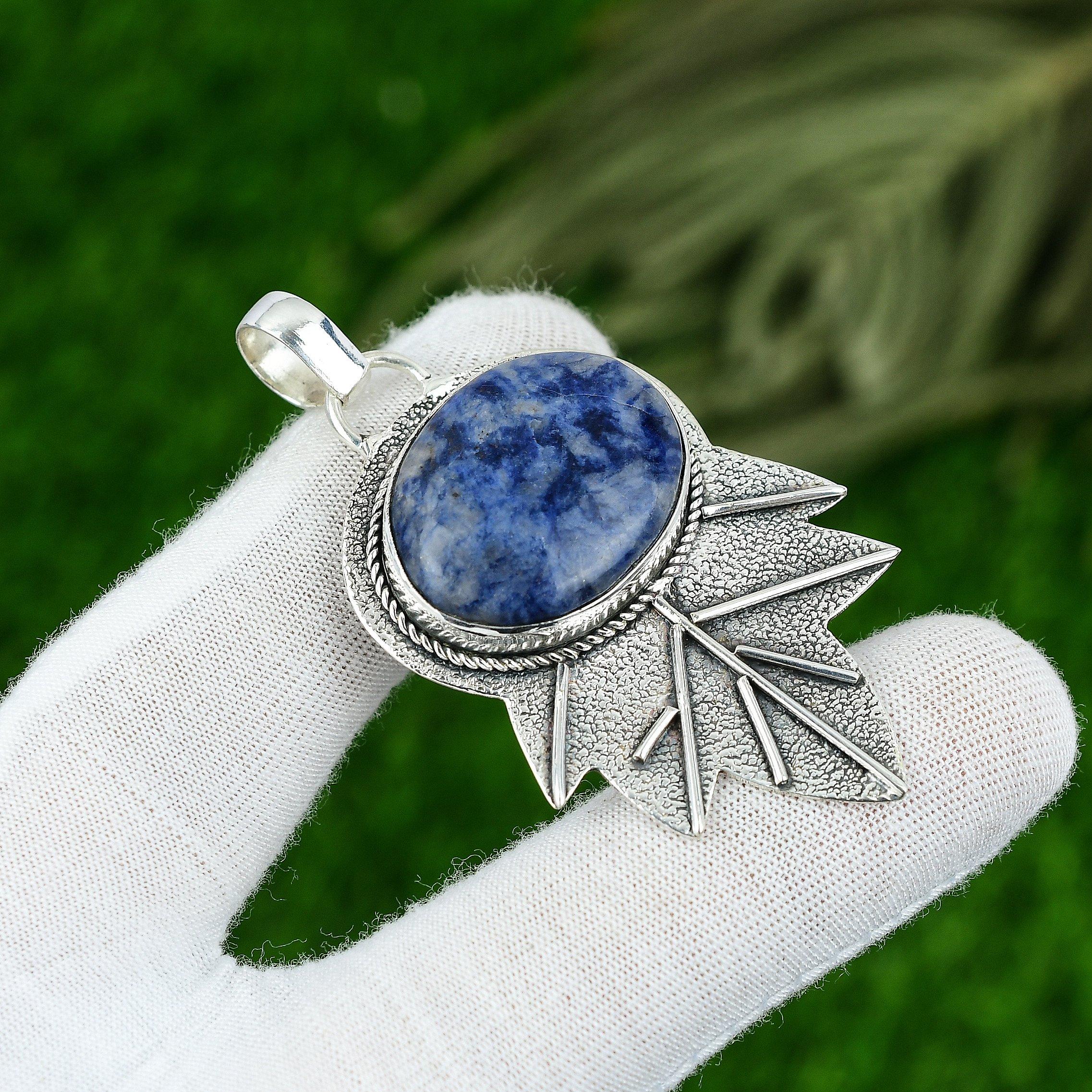 

Natural Sodalite Gemstone Pendant 925 Sterling Silver Indian Jewelry For Girls