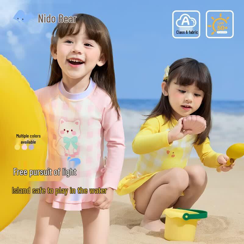 Nidoxiong Girls Long Sleeve Two-Piece Swimsuit 100
