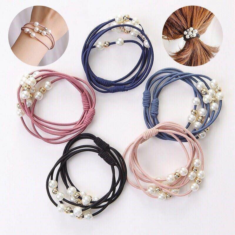 5pcs Korean Fashion Pearl Elastic Hair Bands Women Girls Hair Ties Rope Headwear Children Kids Hair Accessories