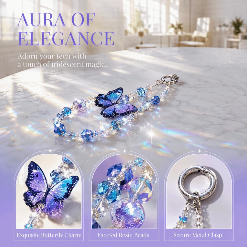Butterfly Charm Phone Lanyard Charm Glitter Design Wrist Strap Pendant  For Mobile Phone