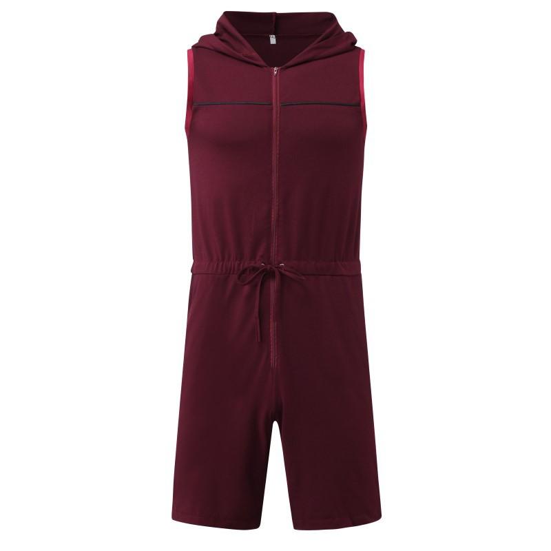 

Мужской новый повседневный комбинезон, мужская верхняя одежда с капюшоном, спортивный сексуальный комбинезон XXXL вино красного