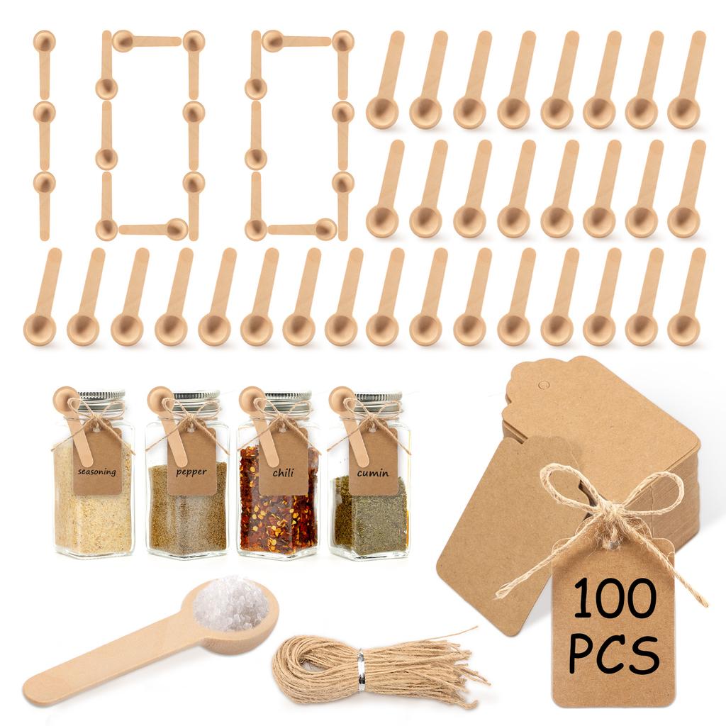 100Pcs Mini Wood Spoons Multipurpose Wooden Little Teaspoon for Spice Jam Coffee Bean Measuring Spoon Kitchen Short Handle Scoop