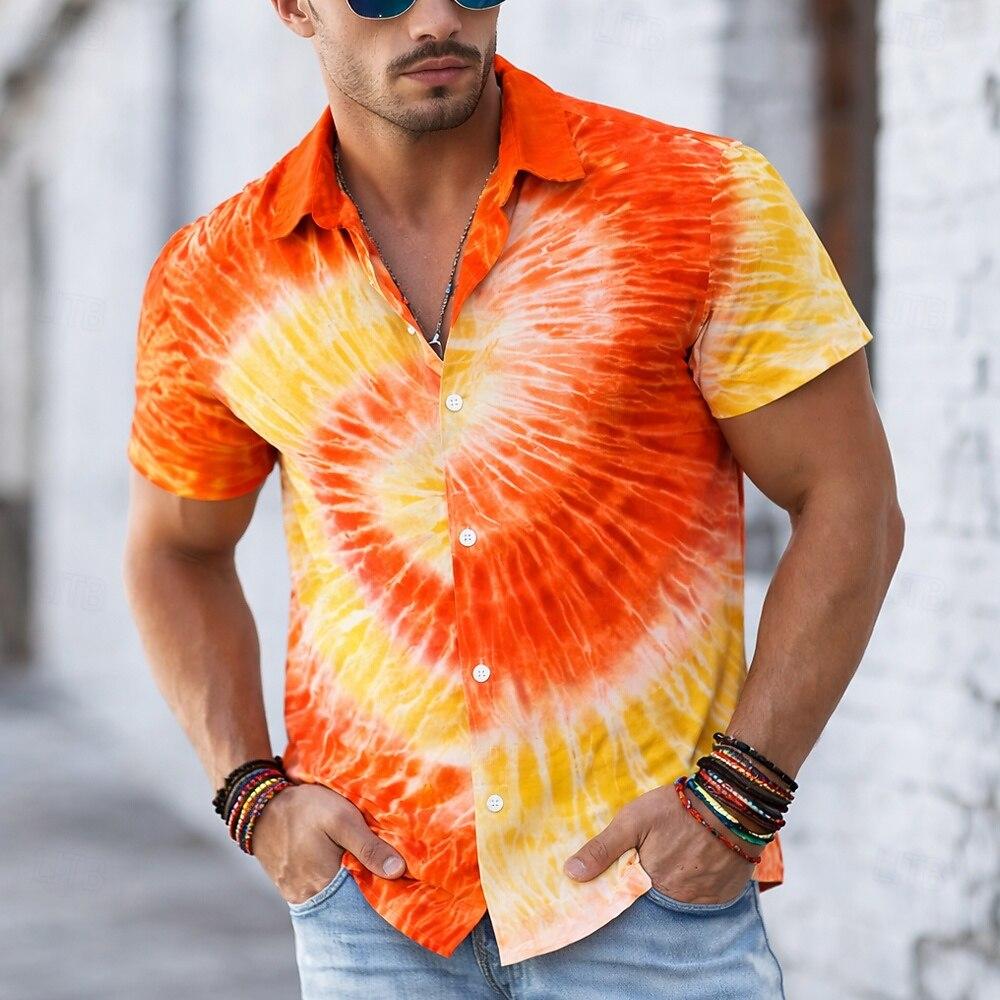 Men's Casual Streetwear Shirt Hippie Tie Dye Pattern 3D Print Turndown Collared Short Sleeve Button Up for Spring & Summer
