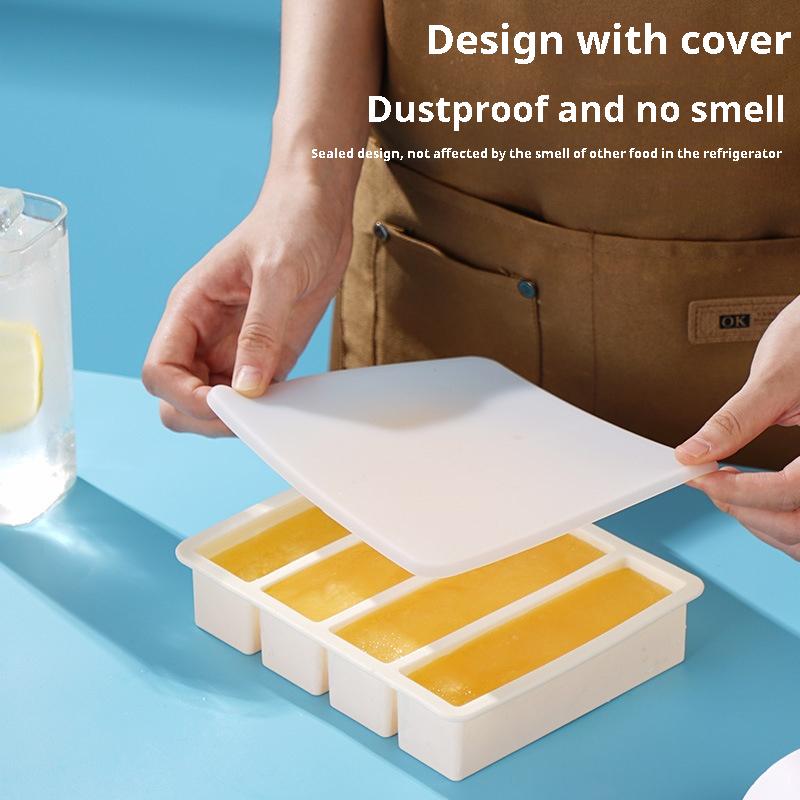 4 Grid Long Strip Ice-tray Ice Cube Tray Long Ice Stick Tray Silicone with Lid Rectangular Easy Release Ice Mold Bar Tools