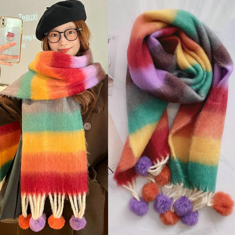 Vibrant Rainbow Warm Scarf: Stylish Autumn & Winter Neck Protection for Women