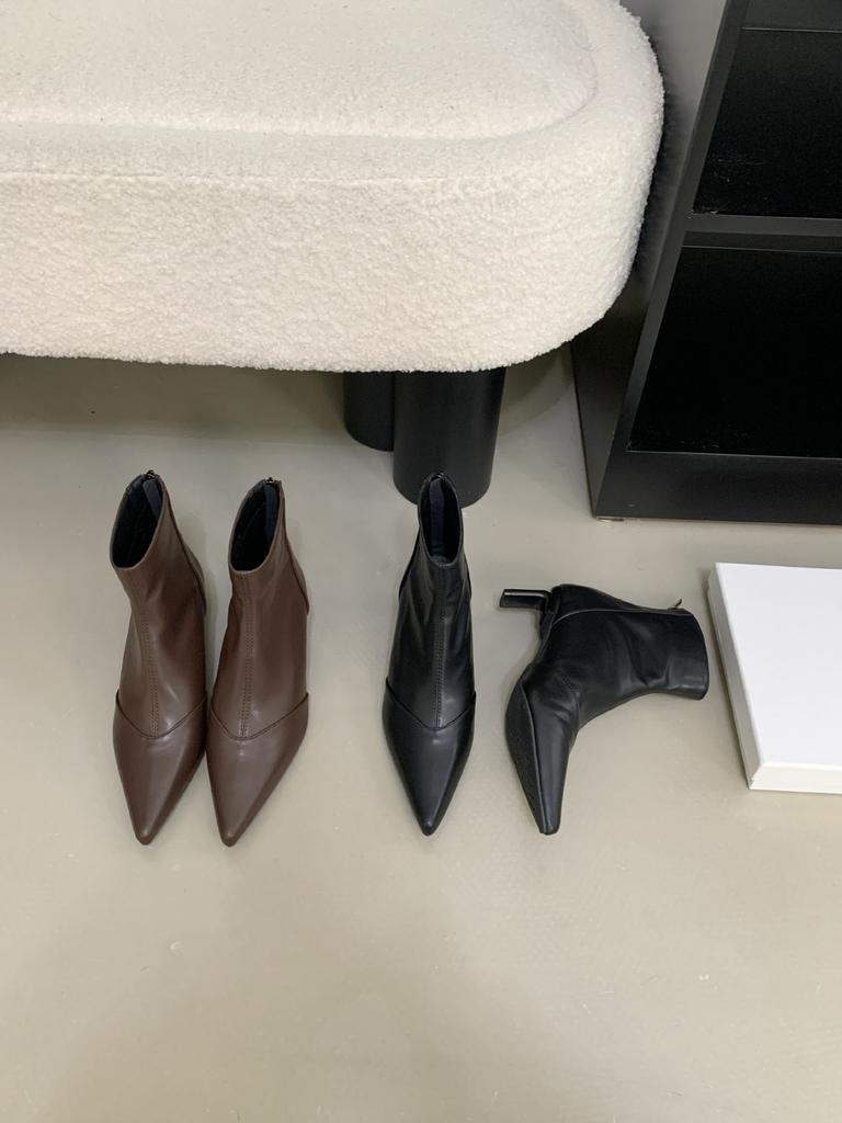 2025 new pointed rear zipper short thin heel thin Martin women's short boots fashion women's shoes