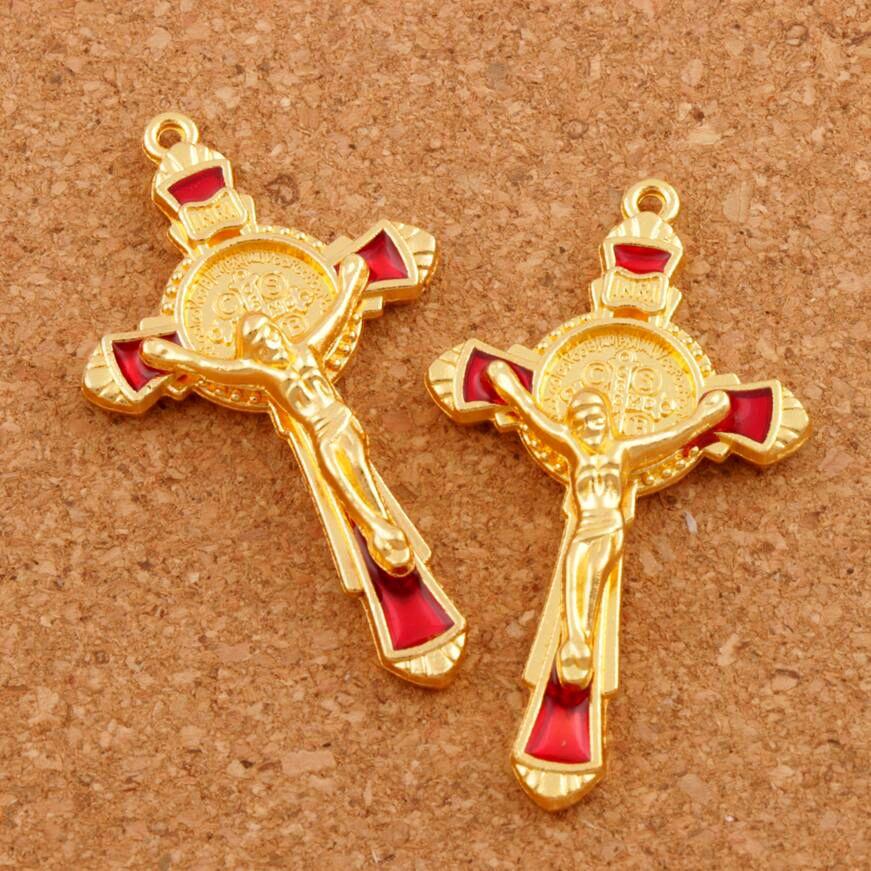 6Pcs 5Colors Enamel Saint Benedict Medal Cross Crucifix Spacer Charm Beads Pendants L1670