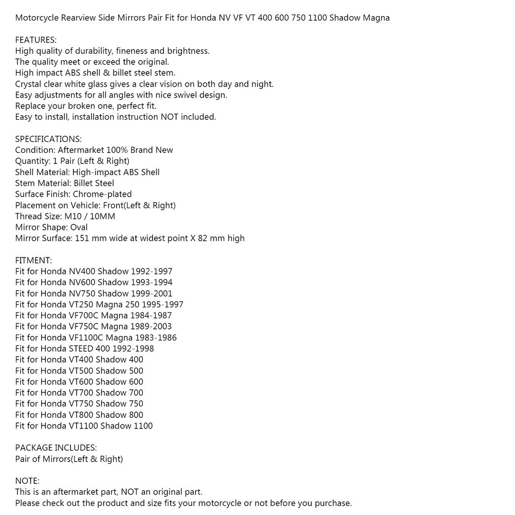 Zpětná boční zrcátka vhodná pro Honda Shadow VT VT1100 VT750 VT600 VF750 Magna 750
