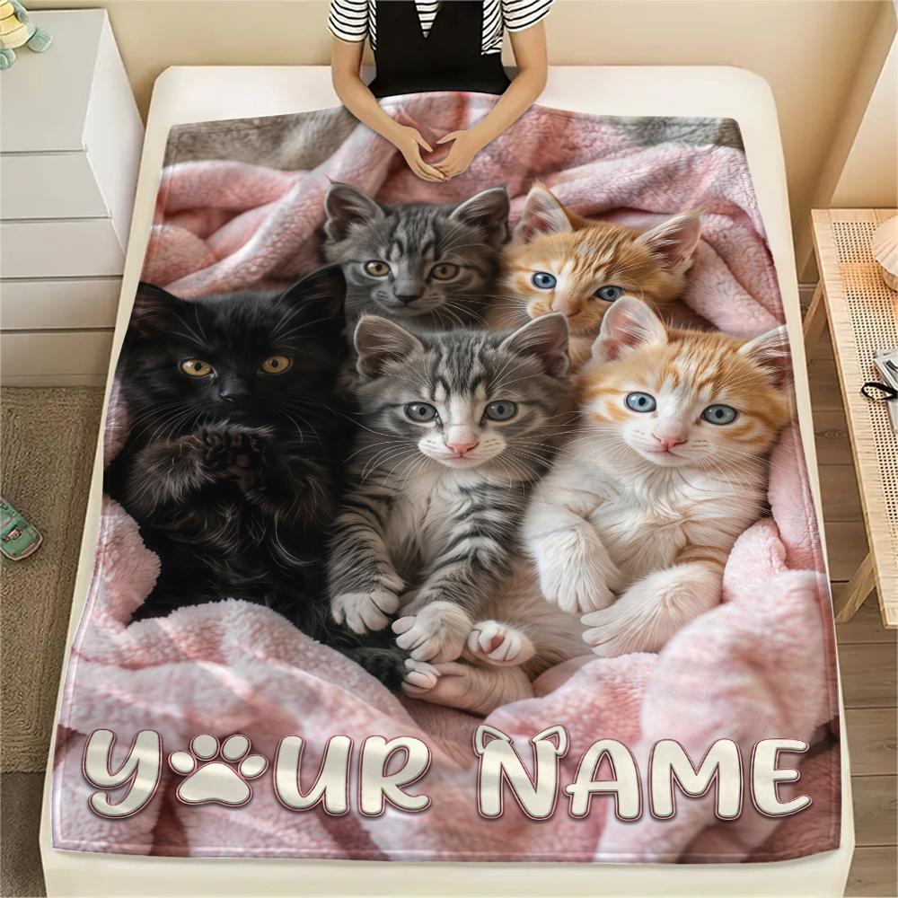 1pz Coperta in Flanella con Nome Personalizzato e Motivo Nido Accogliente per Gatti Adatta a Tutte le Stagioni per Arredamento Casa Calore e Comfort Regali Regalo Festivo_lx
