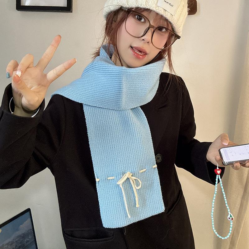 Luochi Knitting Bow Tie Scarf: Women's Winter Warm, Windproof Wool Neck Warmer