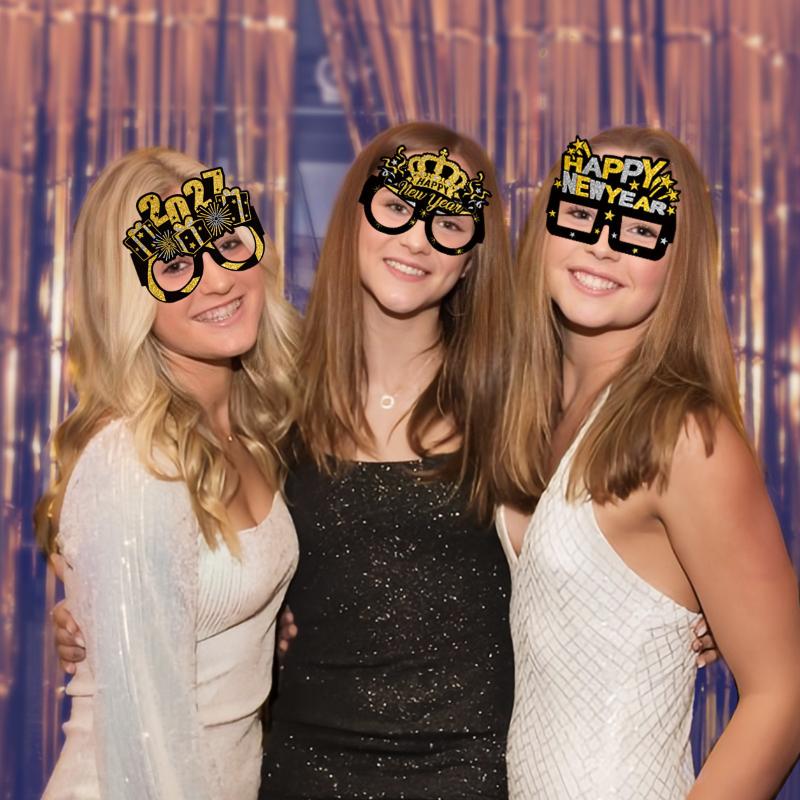 8 Pcs 2027 Happy New Year Party Paper Glasses Black Gold Birthday Party Decoration Photo Prop