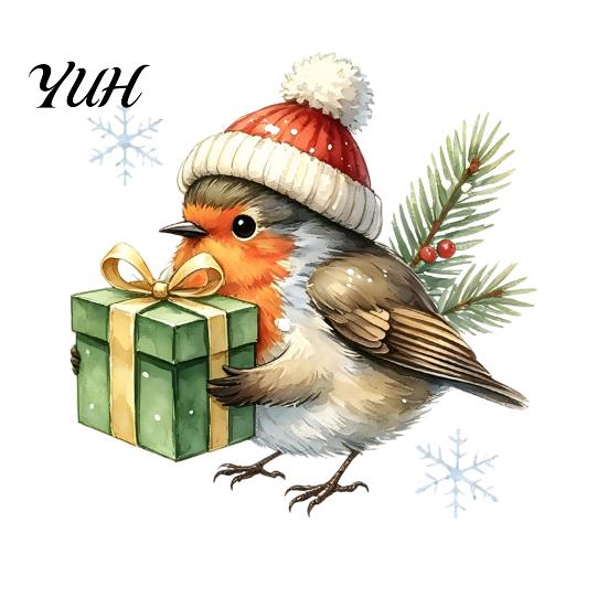 Decorative Window Stickers for Home Christmas Bird Static Clings, PVC Waterproof Decals with Santa Hat And Creative Gifts Lovers Gift Box, Removable