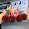 Trendy Red Cherry Pendant Natural Fur Keychain for Women Cute Bag Charms Decorations Jewelry Key Ring Car Key Accessories Gift