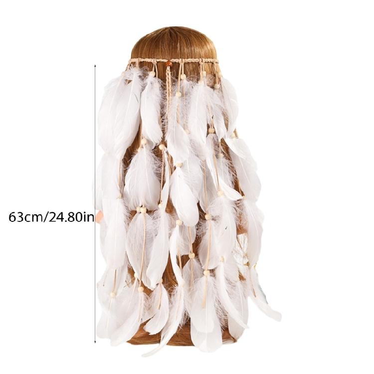 White Feather Hairband Ethnic Headbands Festival Wedding Hair Hoop for Girl
