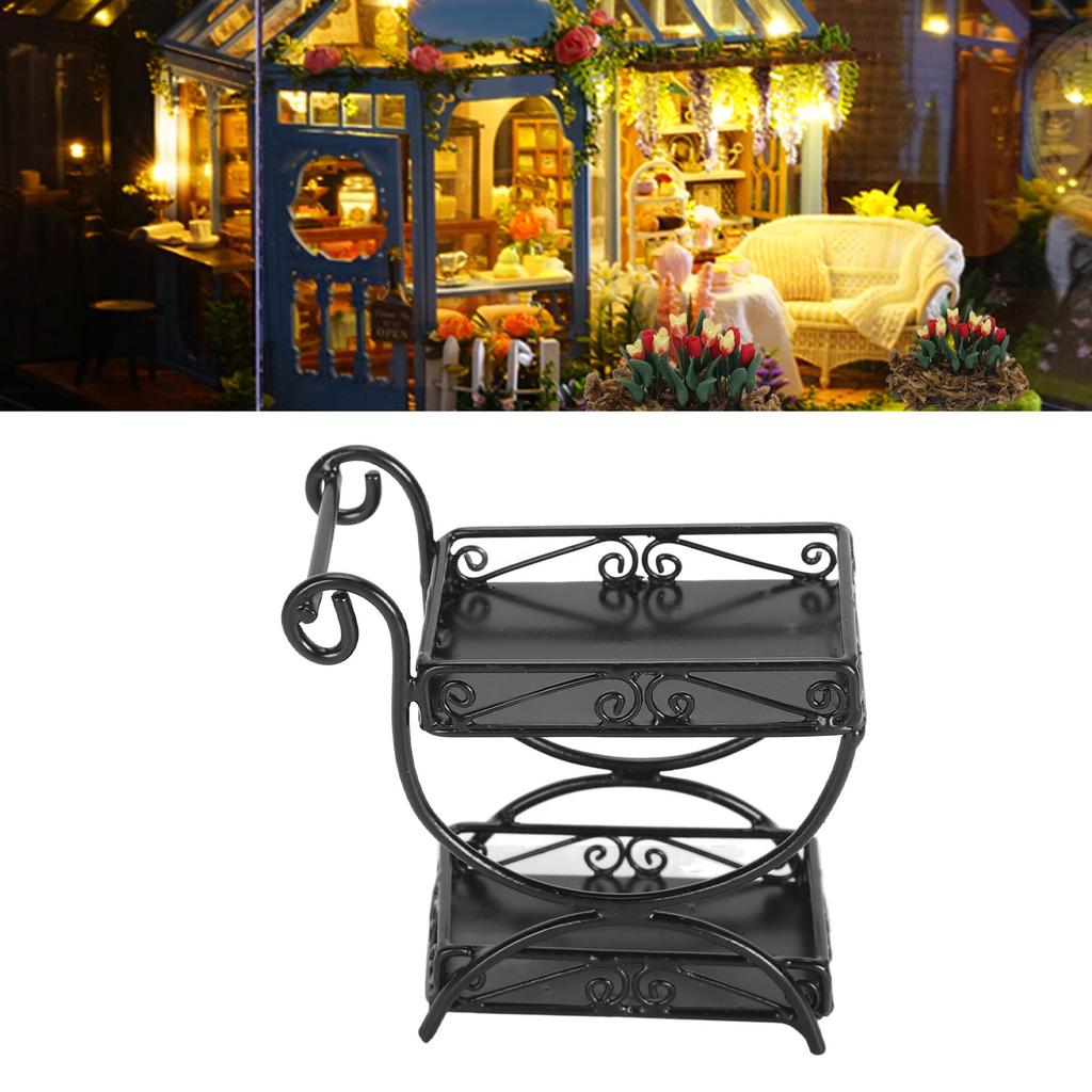 1: 12 Miniature Garden Cart Exquisite Details Metal Flower Cart Ornaments Accessory
