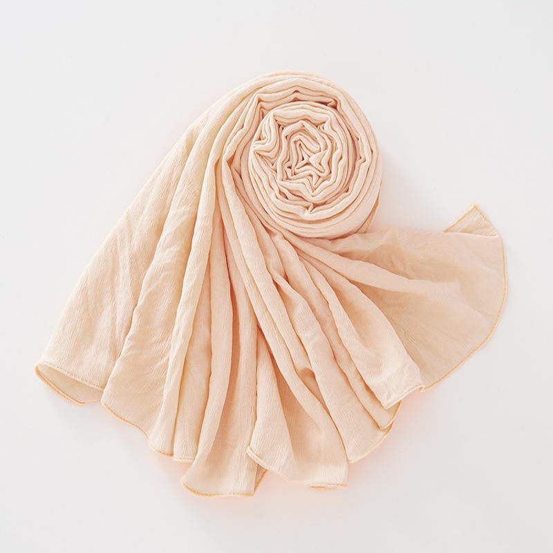 New Breathable Crumpled Scarf For Women Girls Solid Scarves Soft Cotton Wrinkle Pashmina Shawl Foulard Winter Warm Wrap Shawls