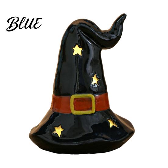 Cute Ghost Pumpkin Wizard Hat Decor Halloween Ceramic Tealight Holder Lighted Figurine with Ornament for Home Witch Hat Tiered Tray Tabletop