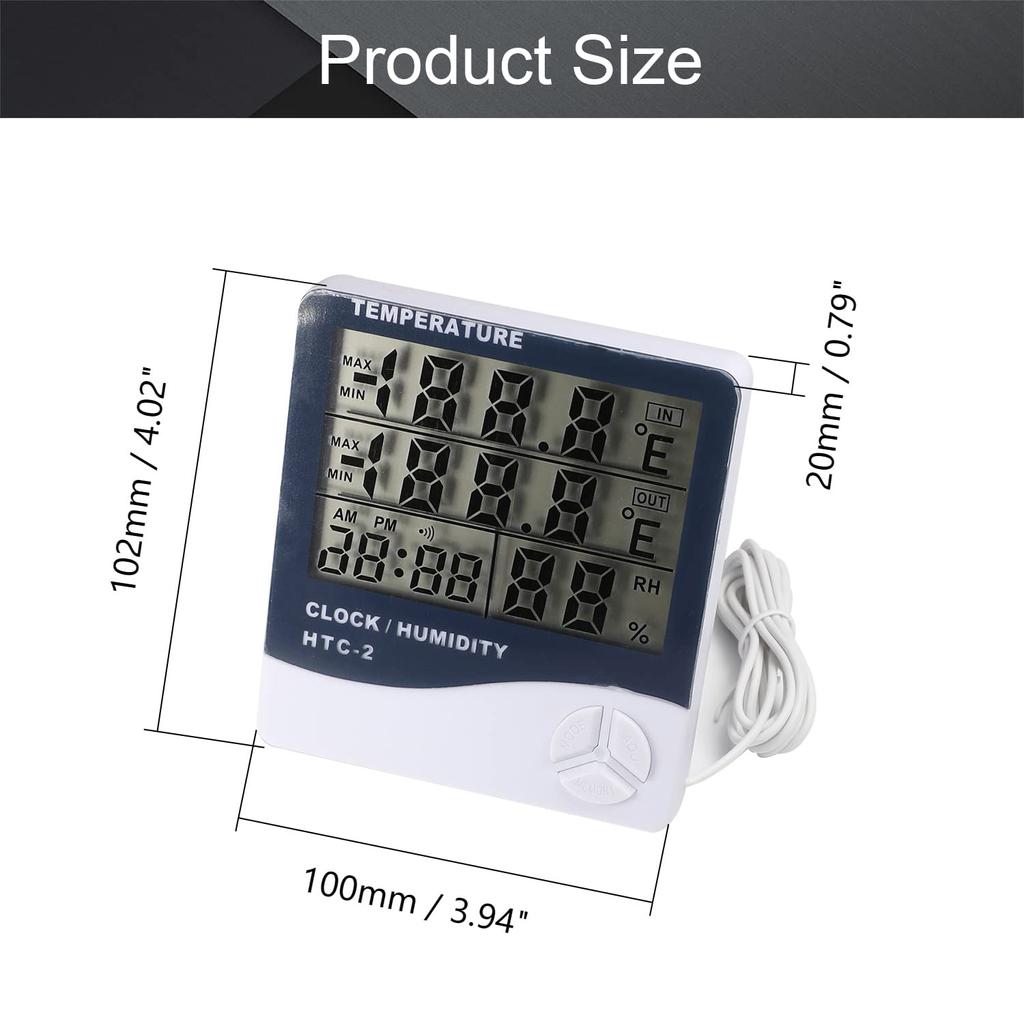 LCD Digital Temperature Humidity Meter HTC-2 Home Indoor Outdoor Hygrometer Thermometer Weather Station with Clock
