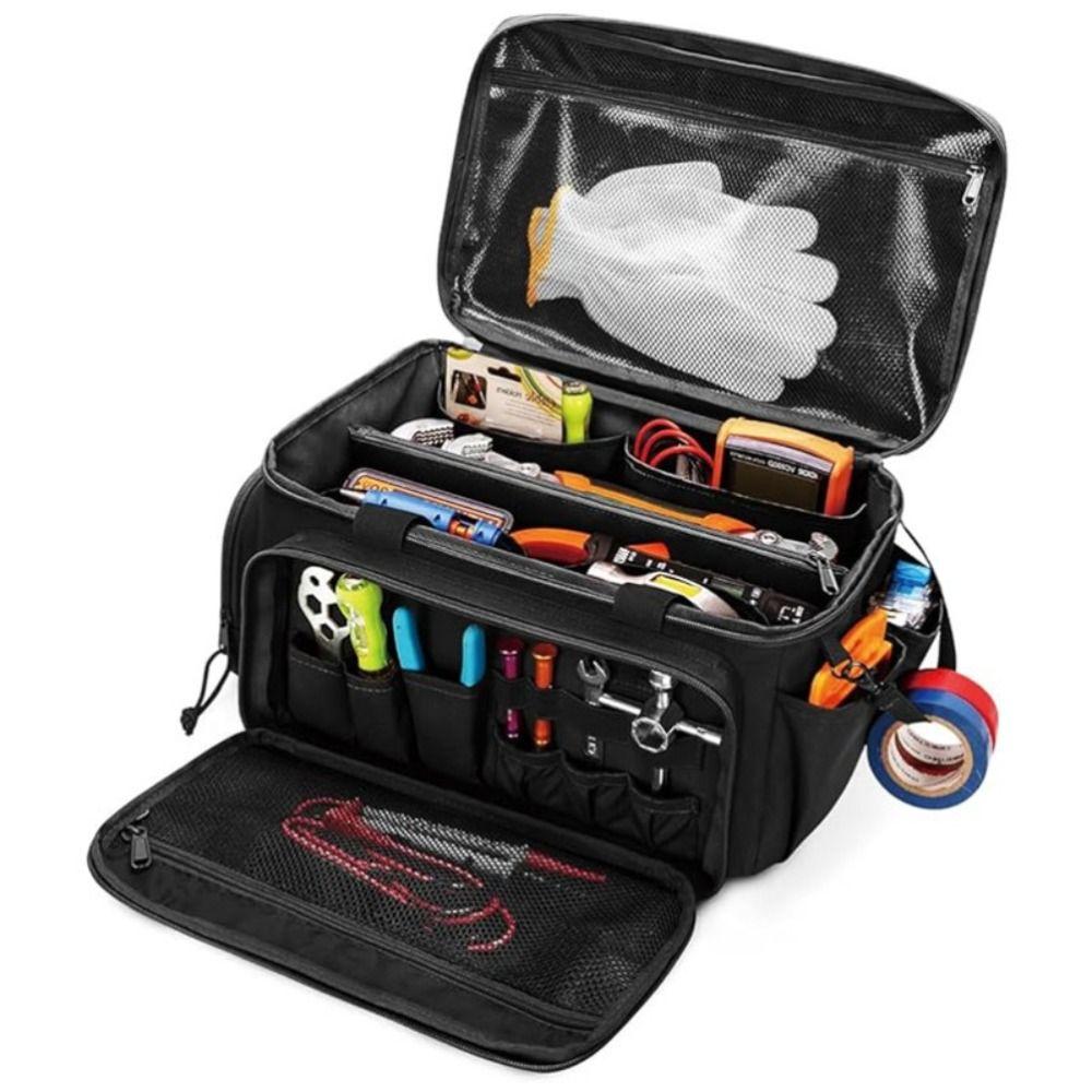 Black Color Multifunctional Work Bag Thick Padded Base Water Resistant Tool Bag For Electricians