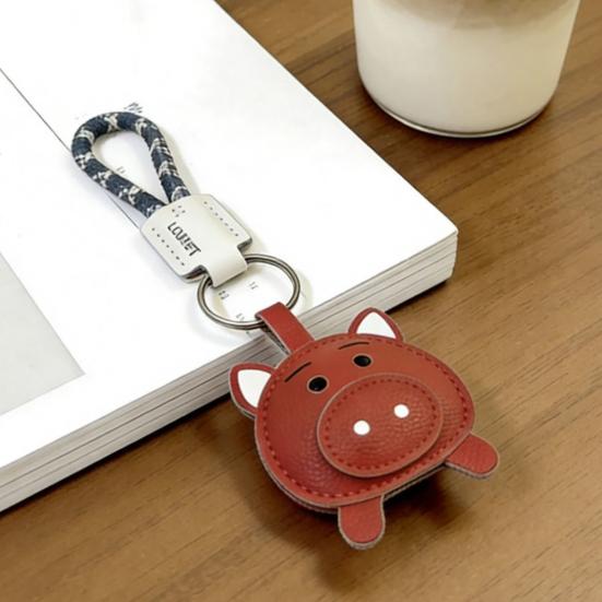 Keychain Pendant Imitation Leather 3D Piggy Shape Key Pendant with Metal Ring Anti-Slip Lanyard Bag Charm Accessory