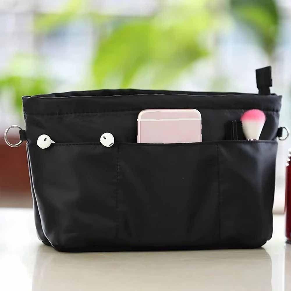 Cosmetic Organizer Insert Bag with Zipper Storage Bags Multi-Pocket Handbag Solid Color Multifunctional Inner Bag