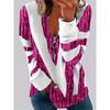 Autumn and winter extension color matching striped printing zipper T-shirt casual long-sleeved top large size women's clothing