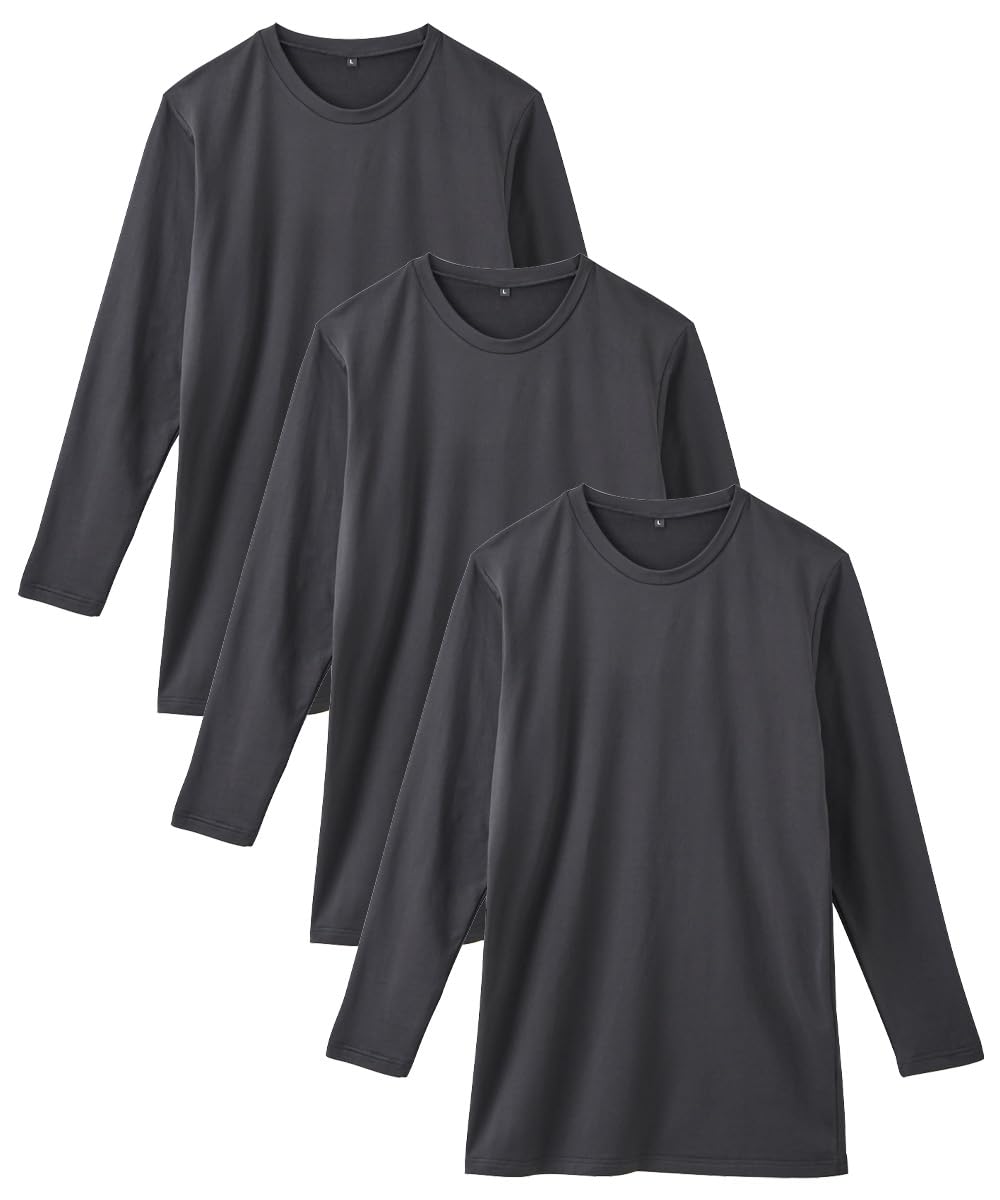 

Nissen Warm Crew Neck Long Sleeve Inner Shirts for Autumn and Size LL Fleece-Lined Winter, 3-Pack, Black,