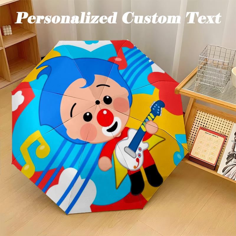 8‑Rib Automatic Umbrella, El Payaso Plim Plim Design Foldable Umbrella for Sun Rain Protection Travel