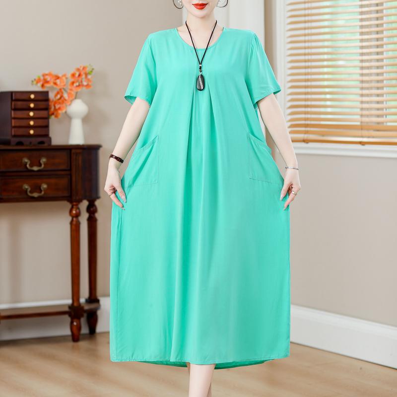 Übergröße, langes Sommerkleid mit Vintage-Druck für Damen, elegantes, kurzärmeliges, lockeres Sommerkleid in Übergröße