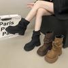 2025 American British Style Autumn and Winter New Stacked Retro Martin Boots Women's Short Boots Thick-soled Pleated Rad Brown