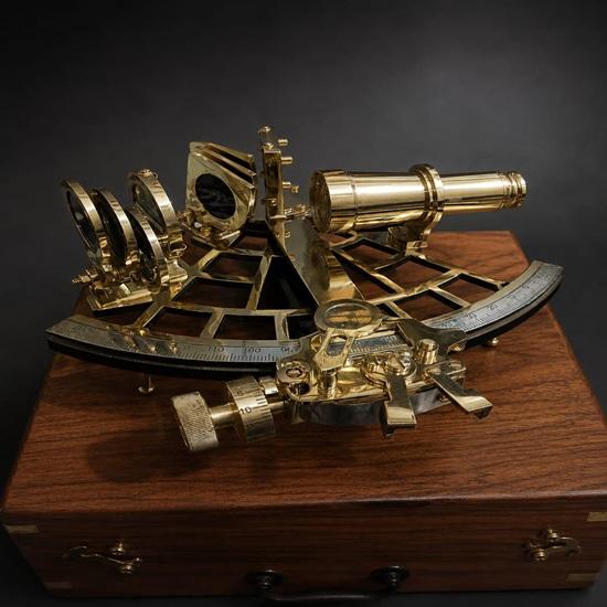 Brass Nautical Sextant with Wooden Box  Maritime Navigation Instrument Desk Decor