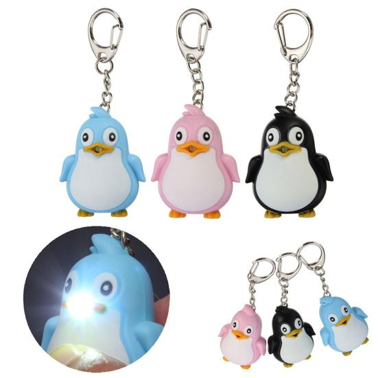 Cute Animal Penguin LED Light with Sound Key Chain Key Ring Torch Xmas Gift
