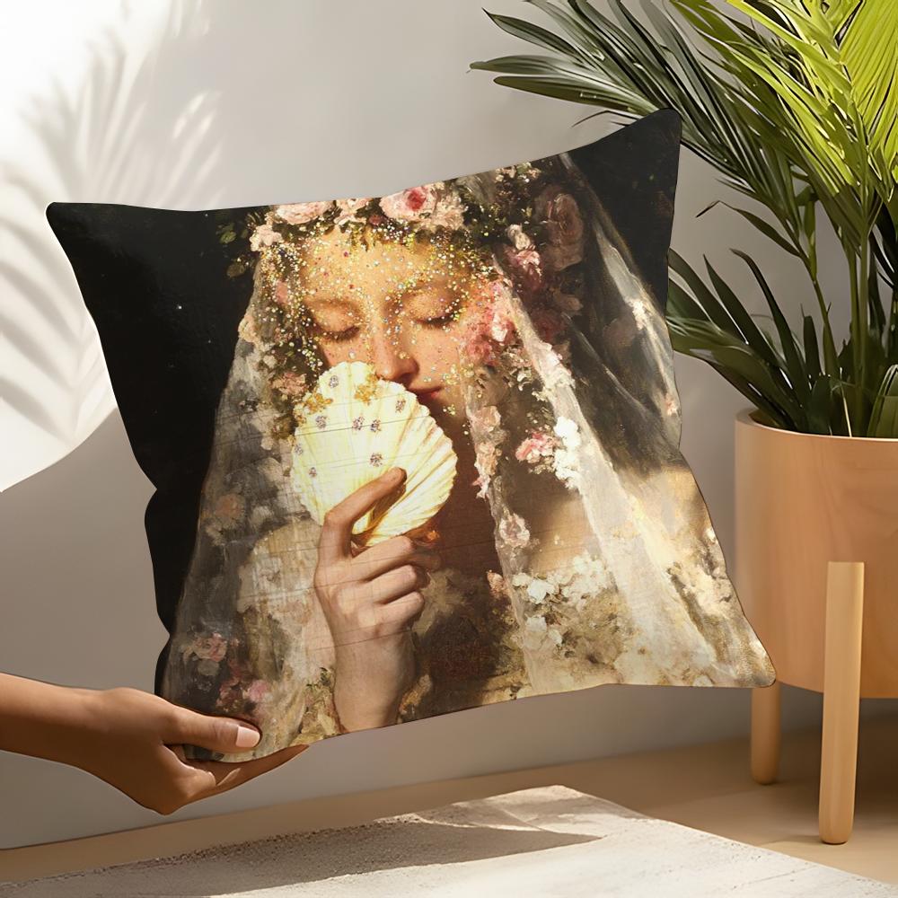 Art Pearl Girl Pillow Case Home Living Room Decoration Linen Pillow Cases Cushion Cover