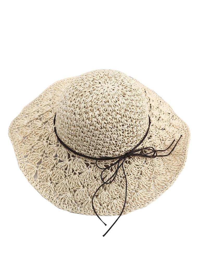Women's Handmade Straw Panama Hat Summer Fashion Bowknot Foldable Wide Brim Sunscreen Cap for Outdoor Beach UV Protection