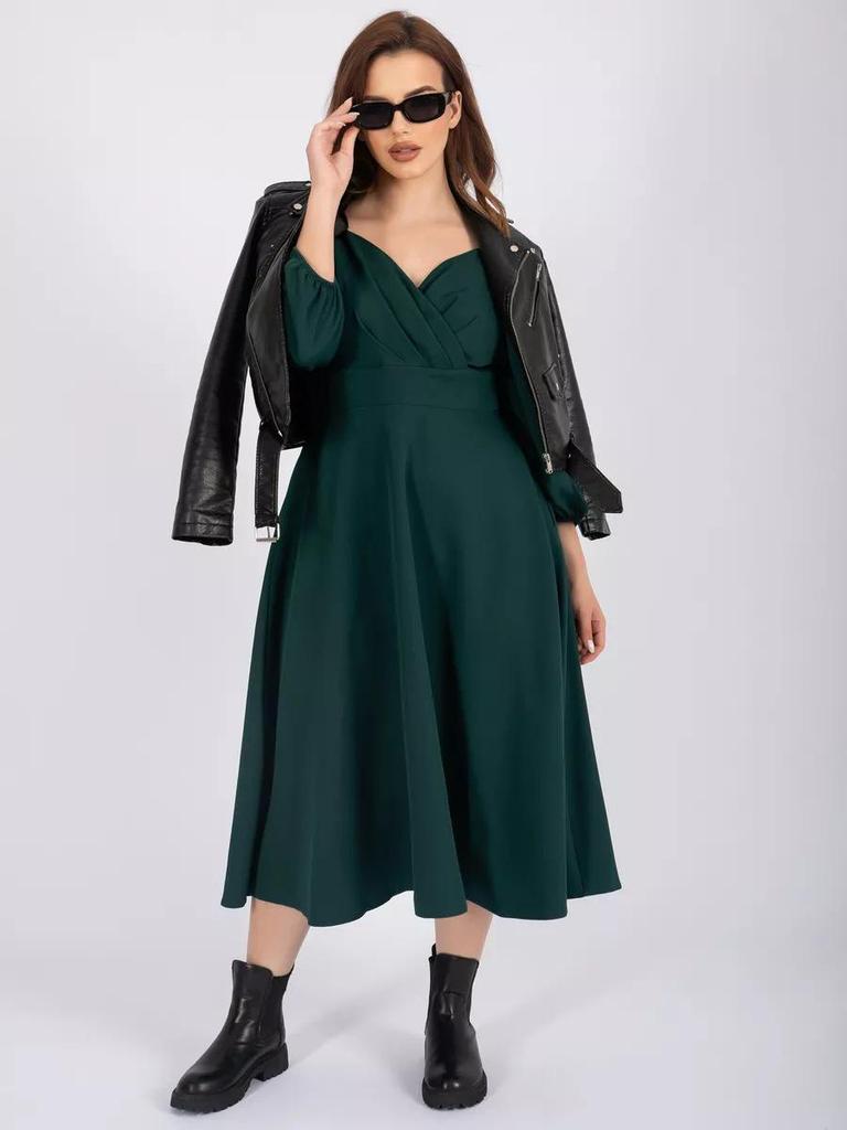 Spring V-Neck Waist-Cinching Puff Sleeve Dress with Pockets for Women