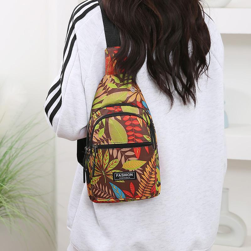 Colorful Floral Print Sling Backpack Fashion Multi-Pocket Crossbody Chest Bag for Travel Hiking Cycling