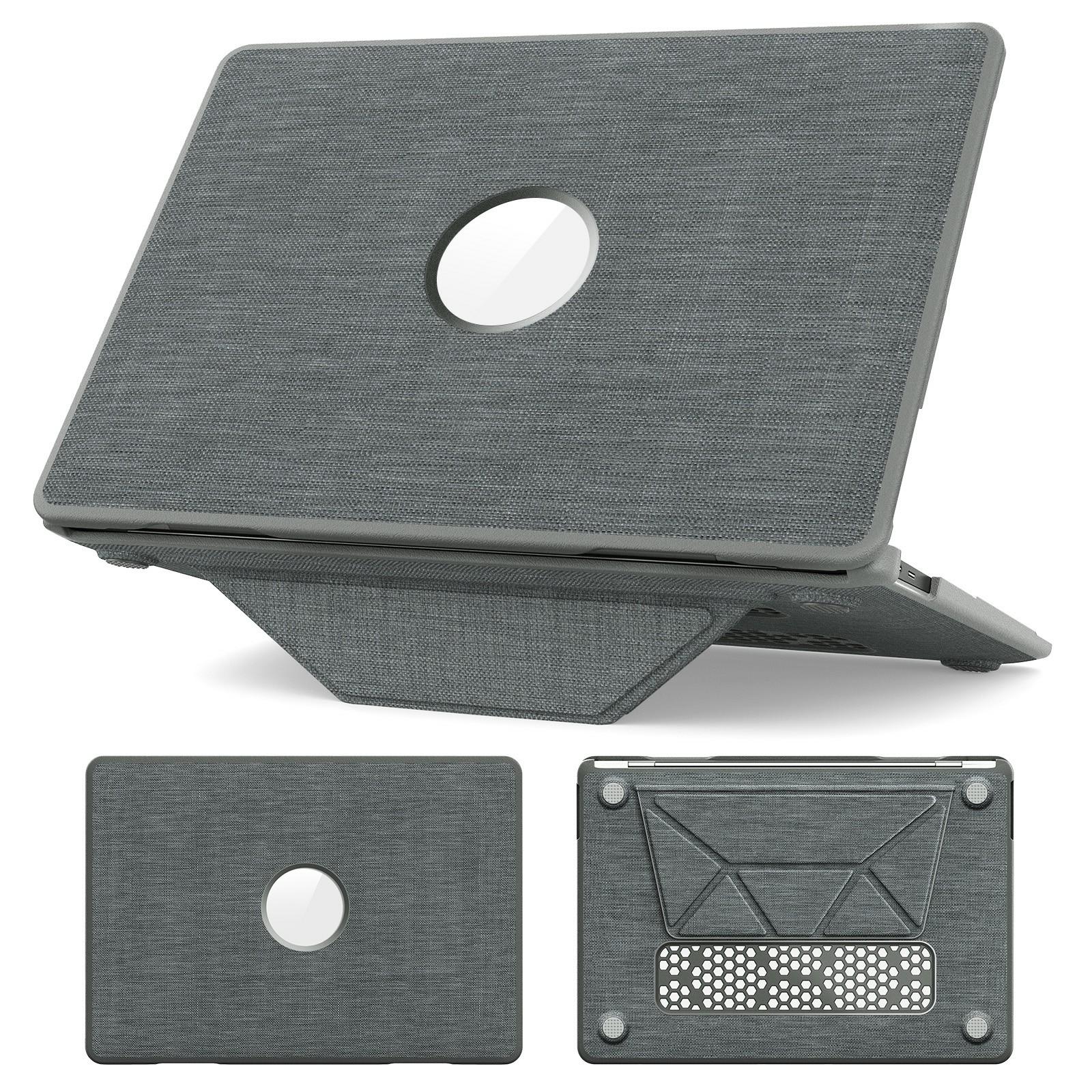 

Для MacBook Air 13 дюймов (2020)/(2018) (А2337 М1 А2179 А1932) Чехол для ноутбука с окошком для логотипа/подставкой, противоударный чехол из ПК, ТПУ и ткани Grey