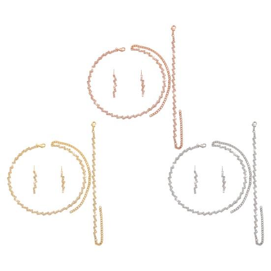 Yousheng 3 Pcs/Set Women Jewelry Set Rhinestone Choker Hanging Earrings Bracelet Set with Extension Chain Prom Party Bride Wedding Jewelry