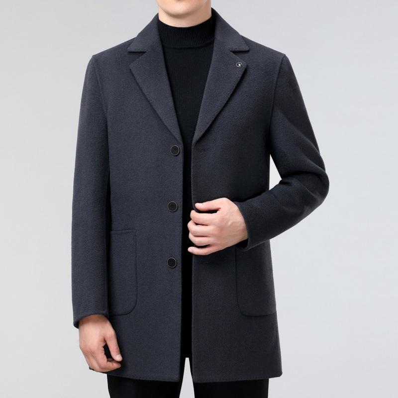 Autumn and Winter Double-sided Cashmere Coat for Men, Mid-length Suit Collar Woolen Coat, Middle-aged Dad Woolen Windbreaker